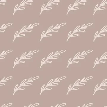 Simple style seamless pattern with hand drawn white branches shapes. Beige ba イラスト素材