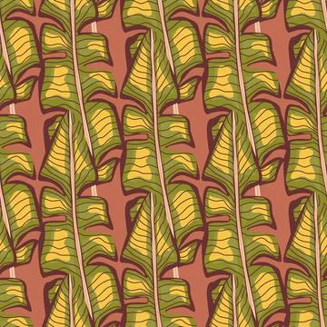 Simple style tropical seamless pattern with doodle green and yellow colored p Stock Illustration
