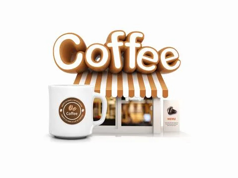 Simple, stylish and 3D coffee shop icon Stock Illustration