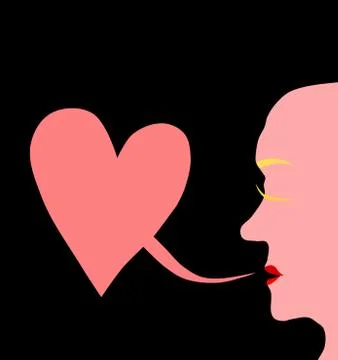 Simple stylized bald human head profile with clear communication bubble in heart Stock Illustration