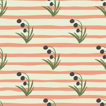 Simple stylized dark forest berries seamless pattern. Stripped background wit Illustrazione stock