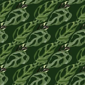 Simple stylized doodle seamless pattern with monstera elements. Green palette Illustrazione stock