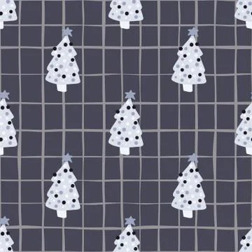 Simple stylized doodle seamless pattern with christmas fir tree toys. Dark na Stock Illustration