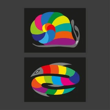 Simple stylized fishes with rainbow leaves Stock Illustration