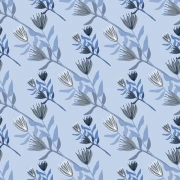 Simple stylized floral seamless pattern with tulips. Flower silhouettes and b Stock Illustration