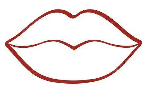 A simple, stylized line art graphic depicting the outline of closed lips Stock Illustration
