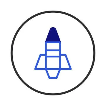 Simple stylized rocket ship icon inside a circle representing progress and .. Stock Illustration