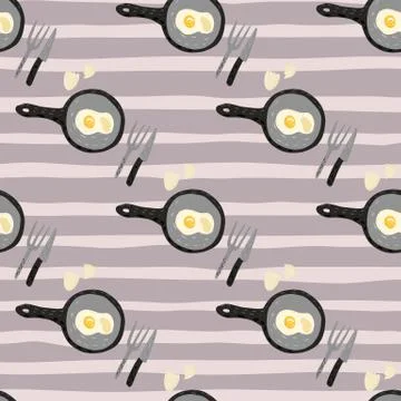 Simple stylized seamless food pattern with eggs meal. Omelette flat elements  스톡 일러스트
