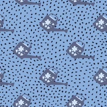 Simple stylized seamless pattern with purple watering can shapes. Garden tool Stock Illustration
