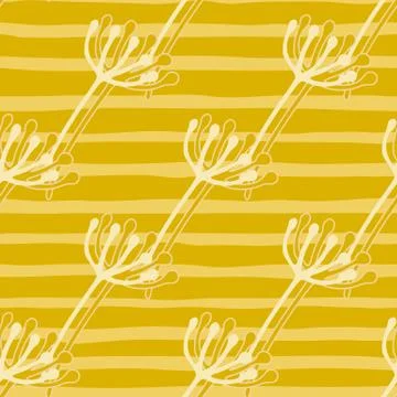 Simple summer seamless pattern with dandelion silhouettes white contour. Brig Stock Illustration
