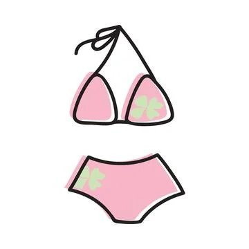 Simple summer vector hand drawn illustration. Cute ruffle bikini swimsuit. Gr Stock Illustration