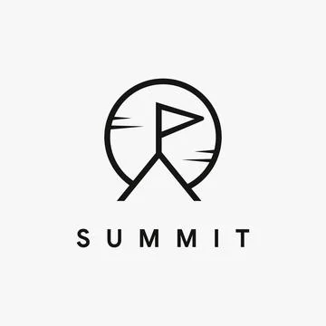 Simple Summit and sun logo, mountain peak logo icon vector template Stock Illustration