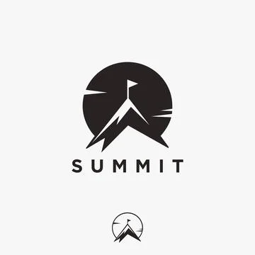 Simple Summit and sun logo, mountain peak logo icon vector template Stock Illustration