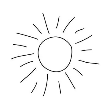 Simple sun icon, doodle style flat vector outline for coloring book Stock Illustration
