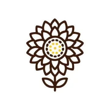 Simple sunflower illustration with a stem and leaves Stock Illustration