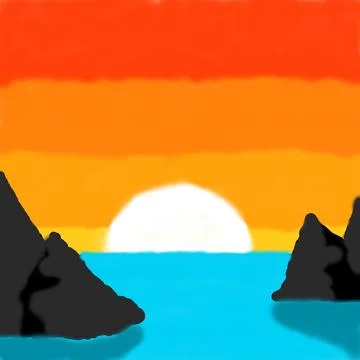 Simple Sunset Landscape Digital Art. Stock Illustration