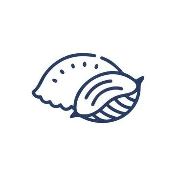 Simple sushi roll icon with fish and rice on white background Stock Illustration