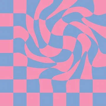 Simple swirl background with checks pattern. Trippy checkered print in 1970s Stock Illustration