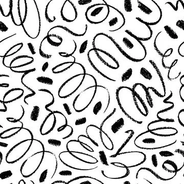 Simple swirled lines with dots seamless pattern. Illustrazione stock