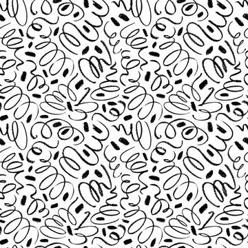 Simple swirled lines with dots seamless pattern. Stock Illustration