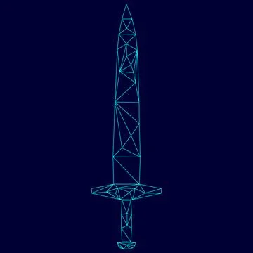 Simple sword low poly triangulation triangulated polygonal electric cyan blue Stock Illustration