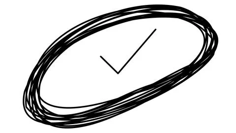 A simple symbol with an approval checkmark. Hand-drawn doodle oval with com.. Stock Illustration