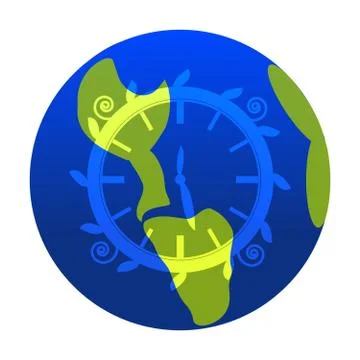 Simple symbol of earth with clock on white background Stock Illustration