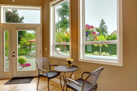 Simple table set in living room Stock Photos