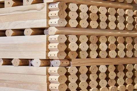 Simple tables legs of solid beechwood in carpentry workshop Stock Photos