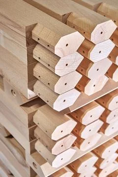 Simple tables legs of solid beechwood in carpentry workshop Stock Photos