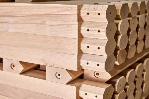 Simple tables legs of solid beechwood in carpentry workshop Stock Photos