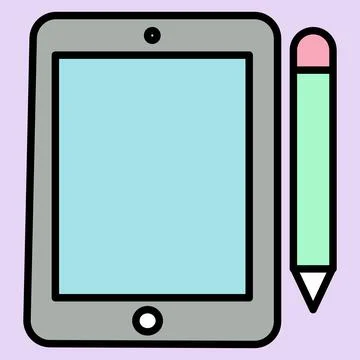 Simple tablet stands beside a pencil. Minimalist style features soft pastel.. Stock Illustration