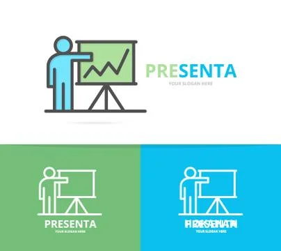Simple teacher or man with presentation logo design template. Symbol and sign Stock Illustration