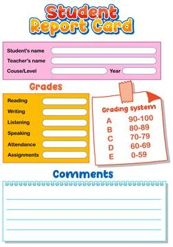 Simple Teacher Template for Printable Student Report Card Stock Illustration