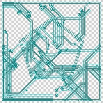 Simple teal square circuit pattern isolated PNG with transparent background Stock Photos