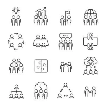 Simple teamwork line icon set. Business team concept. Management, meeting... Stock Illustration