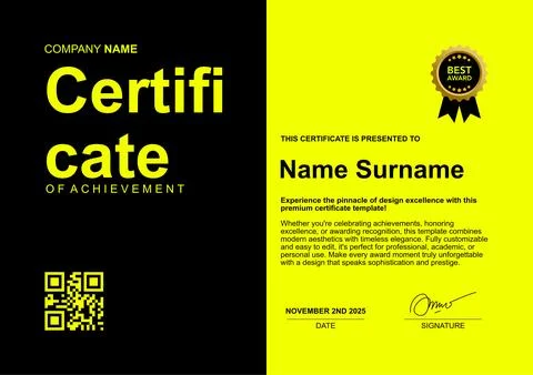 Simple template certificate black and yellow color Stock-Illustration