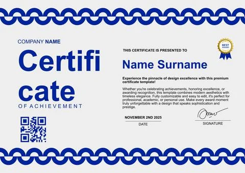 Simple template minimalist certificate blue color with circle ornaments 스톡 일러스트