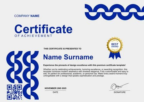 Simple template minimalist certificate blue color with circle ornaments Stock Illustration