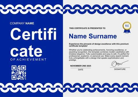 Simple template minimalist certificate blue color with circle ornaments Stock-Illustration