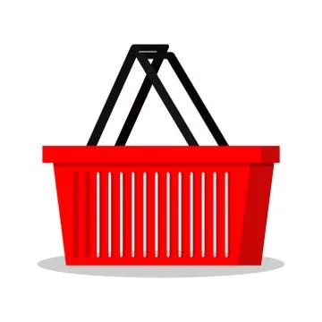 Simple template of red shopping basket flat style supermarket store basket ic Stock Illustration
