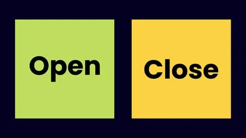 Simple text blocks indicating open and close status with beginning and end Stock Illustration