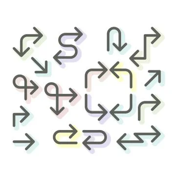 Simple thin arrows set - navigational arrows, line art icons Stock Illustration