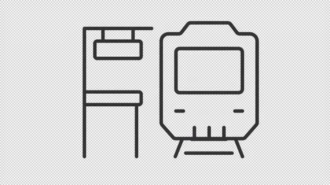 Simple thin line black animation of train station icon Stock Footage 274342712