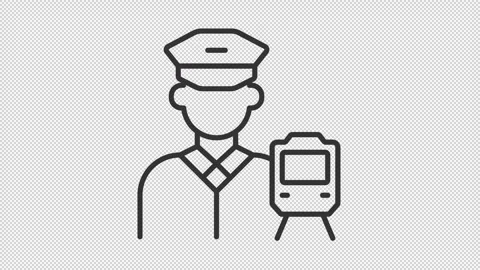 Simple thin line black animation of train driver icon Stock Footage 274342829