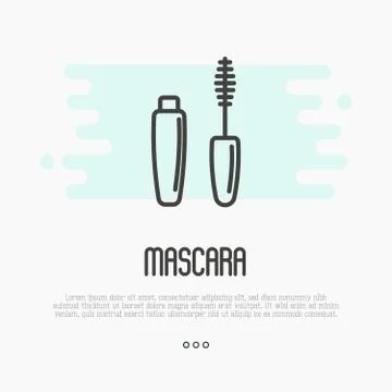 Simple thin line icon of mascara for make up artist logo, beauty spa or shop. Stock Illustration