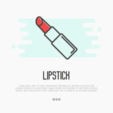 Simple thin line icon of red lipstick for make up artist logo, beauty spa Stock Illustration