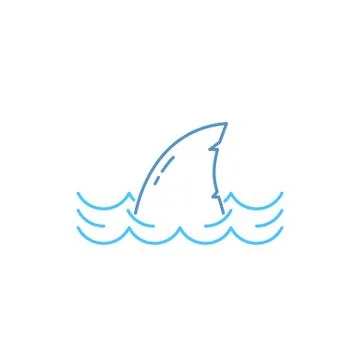 Simple thin line shark in wave icon Stock Illustration