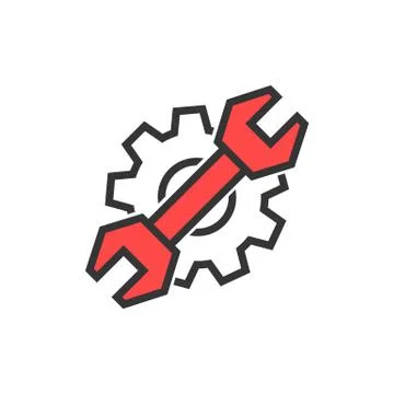 Simple thin line wrench and gear logo Stock Illustration