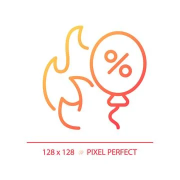 Simple thin linear gradient flame and balloon discount icon Stock Illustration